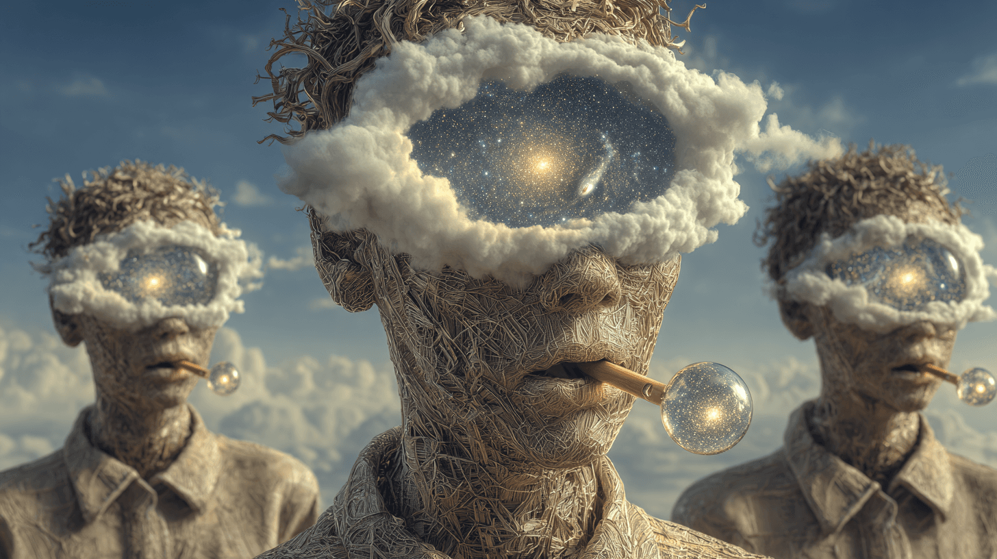 Surreal Beings blowing radiant bubbles